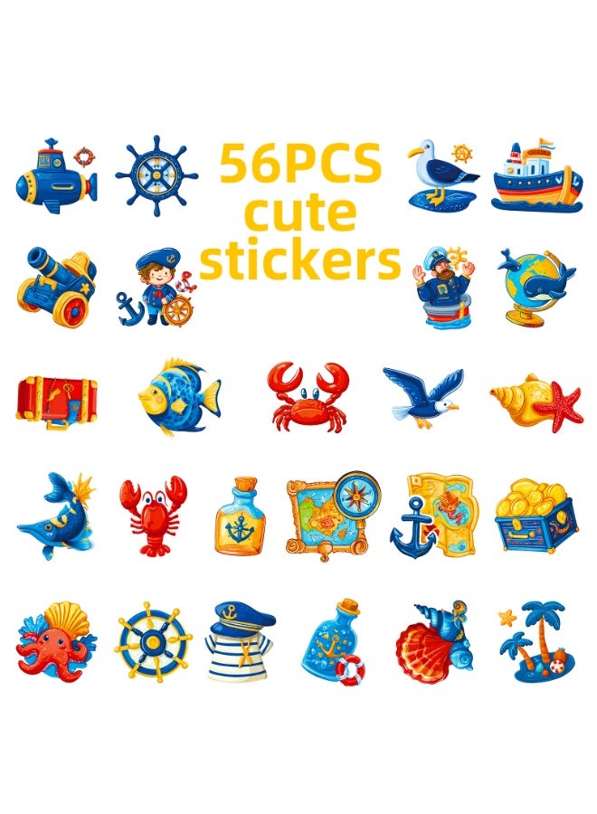 56PCS Nautical Stickers for Cruise Party Scrapbook DIY Crafts Palm Tree Whale Designs for Journal Diary Photo Album DIY Crafts and Birthday Decoration - Image 3