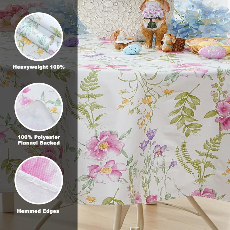 Newbridge Easter Wildflower Fields Floral Vinyl Flannel Backed Tablecloth, 70 Inch Round, Pink and Purple Wild Flowers Easy Care Vinyl Tablecloth with Flannel Backing for Holiday Party - Image 4