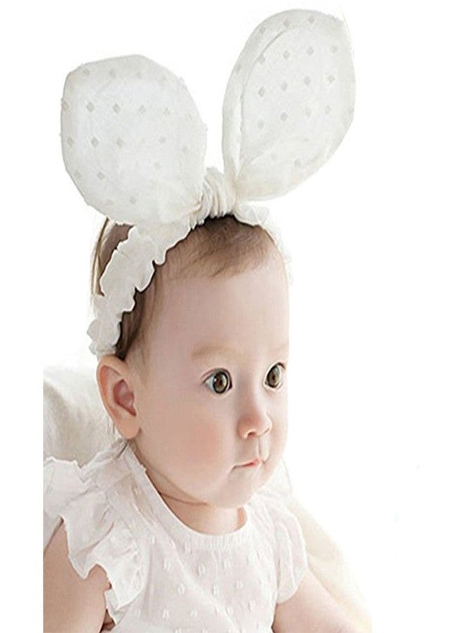 RQJ Baby Girls Rabbit Headband Bunny Ear Headwear Kids Hair Band Headwrap(white) - Image 1