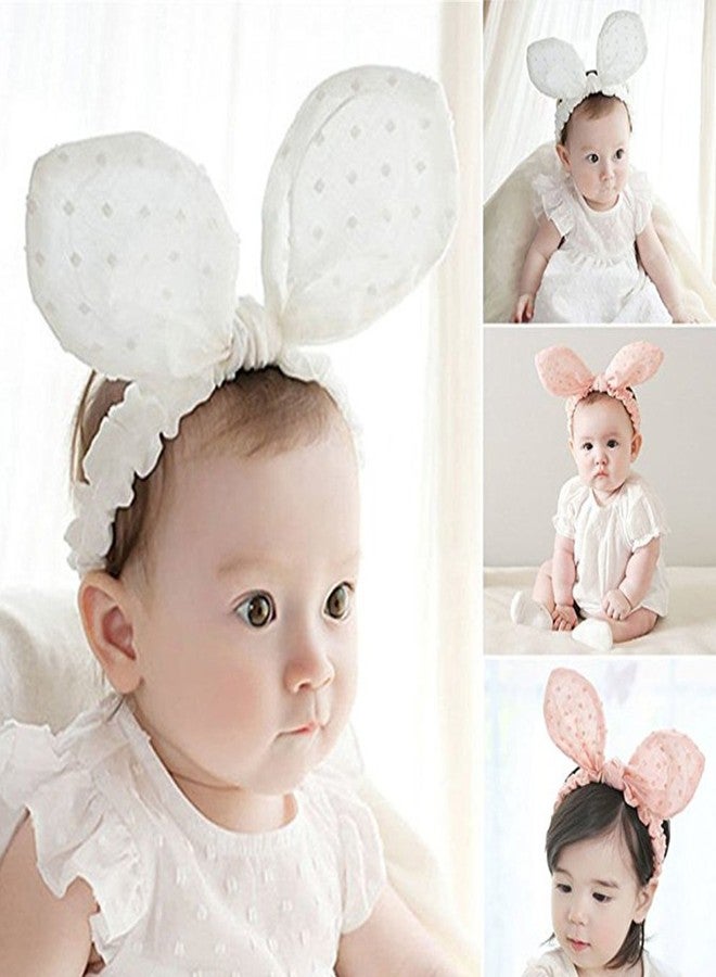 RQJ Baby Girls Rabbit Headband Bunny Ear Headwear Kids Hair Band Headwrap(white) - Image 2