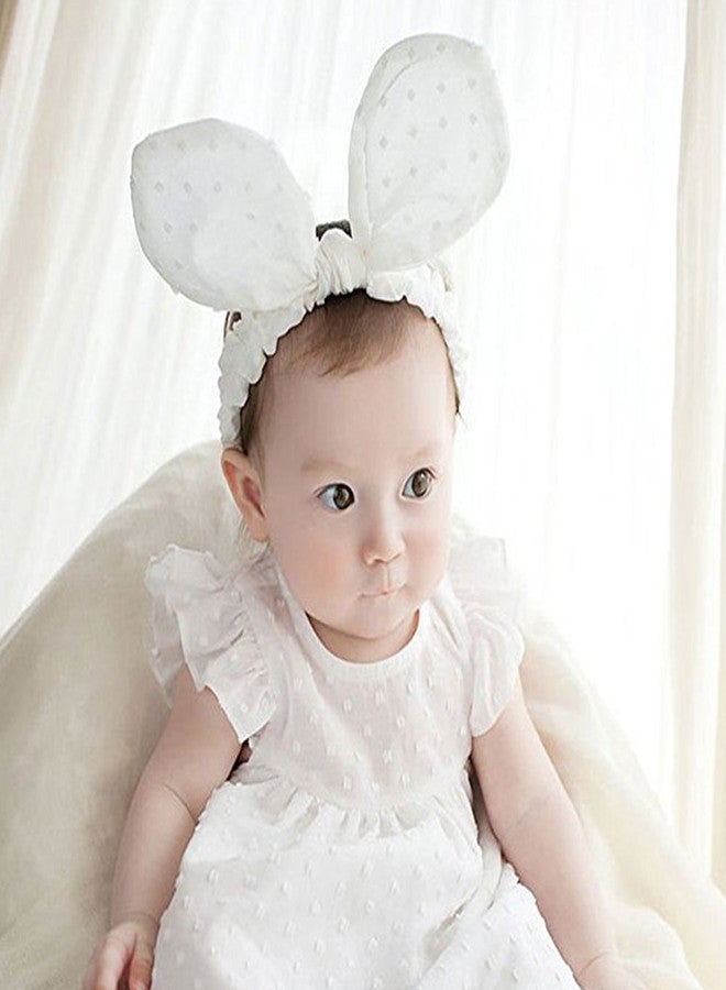 RQJ Baby Girls Rabbit Headband Bunny Ear Headwear Kids Hair Band Headwrap(white) - Image 3