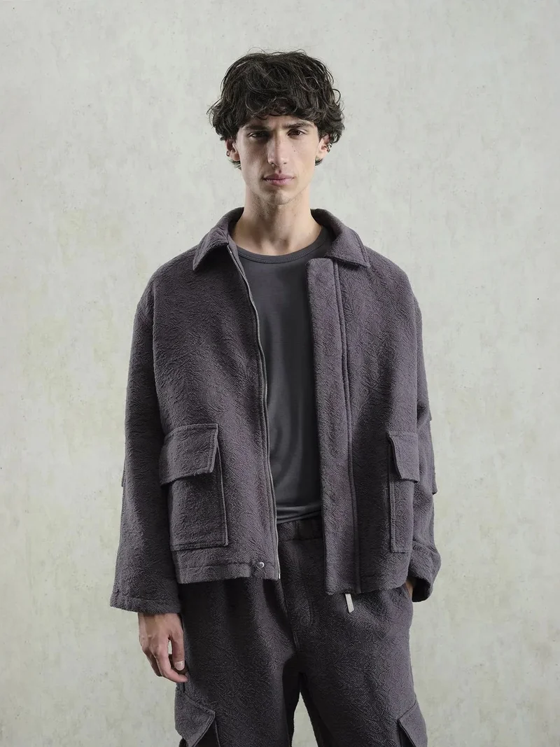 Giesto Grey GIESTO Textured Cotton Jacket with Zipper Closure for Men | Best Price UAE