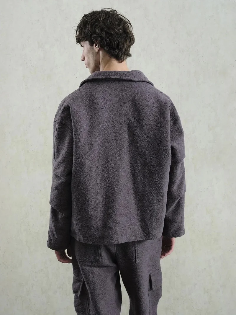 Giesto Grey GIESTO Textured Cotton Jacket with Zipper Closure for Men | Best Price UAE