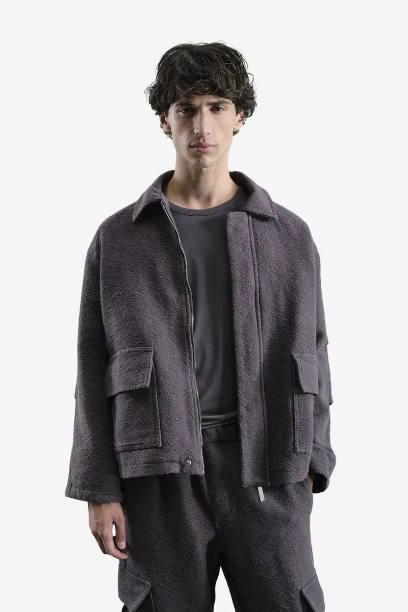 GIESTO Textured Cotton Jacket with Zipper Closure