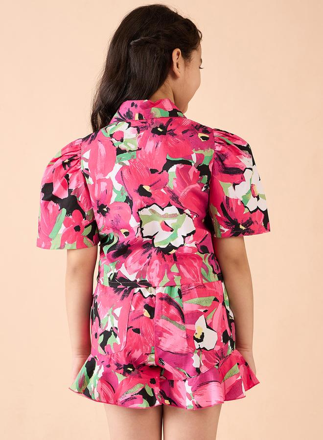 Stylo Bug Girls Pink Floral Print Shirt And Shorts Set - Image 3