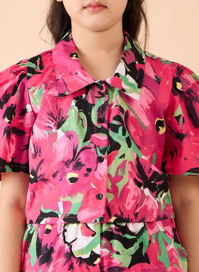Stylo Bug Girls Pink Floral Print Shirt And Shorts Set - Image 4