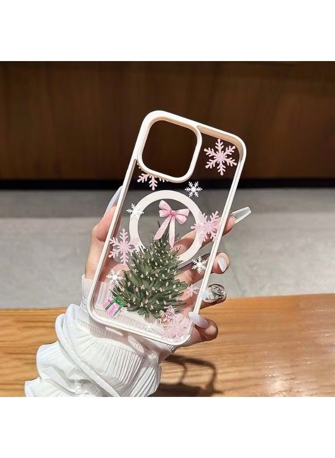 Temu Pink Smurfette Christmas Tree Pattern Magnetic Clear Phone Case, Anti-Slip, Shockproof, Compatible with iPhone 13