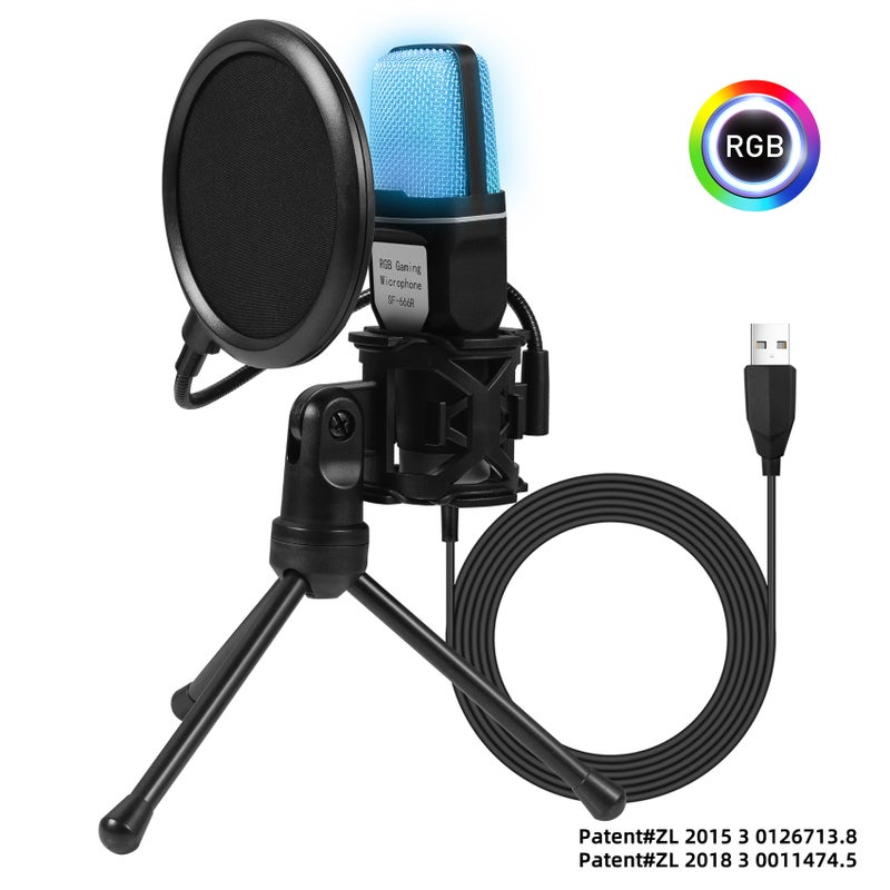 Classic net red condenser wheat RGB seven-color luminous microphone with shockproof USB computer video game microphone - Image 2
