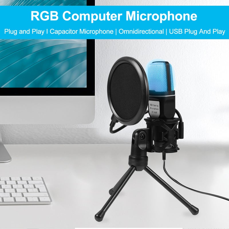 Classic net red condenser wheat RGB seven-color luminous microphone with shockproof USB computer video game microphone - Image 5