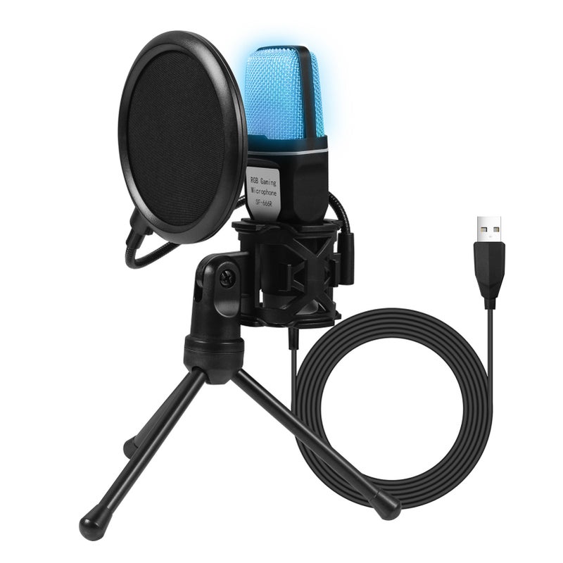 Classic net red condenser wheat RGB seven-color luminous microphone with shockproof USB computer video game microphone - Image 1