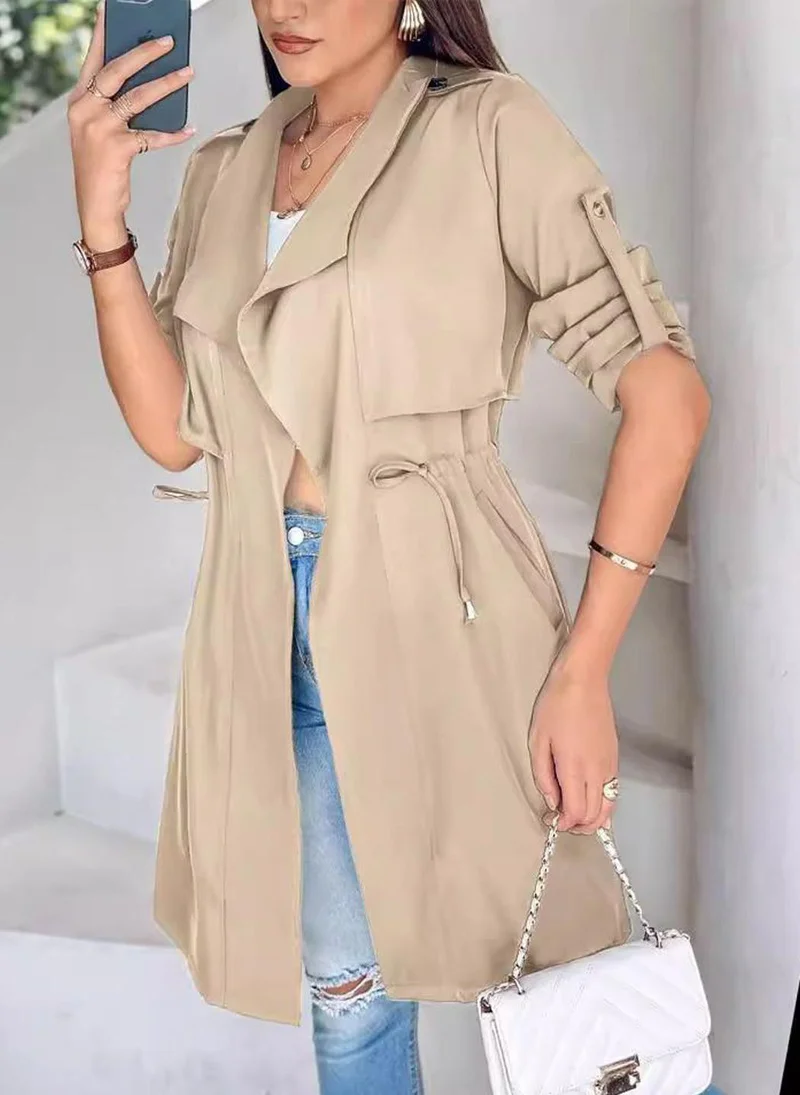 YUNIQEE Beige  Asymmetric Closure Longline Open Front Jacket