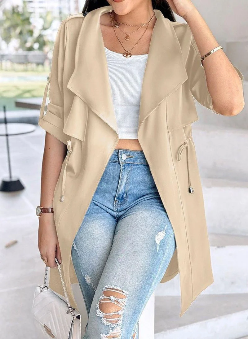 YUNIQEE Beige  Asymmetric Closure Longline Open Front Jacket