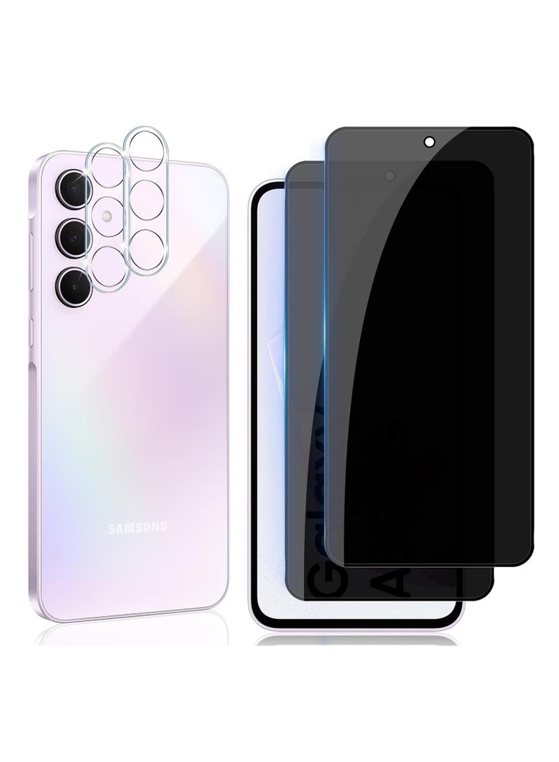 BORTONY Samsung Galaxy A35 5G Tempered Glass 9H Hardness Anti Spy Tempered Glass Protection Anti-Scratch  Pack of 2 Privacy Screen Protectors and 2 Pieces Camera Protection For Samsung Galaxy A35 5G - Image 1