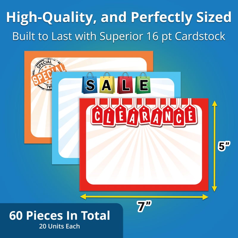 Retail Genius Sale Sign Bulk Variety 60 Pack. Durable 5x7 Price Tags Promote Business At Yard, Estate and Garage Sales. Special Display Card Supplies For Pawn Shops, Flea Markets and Clearance Stores - Image 4