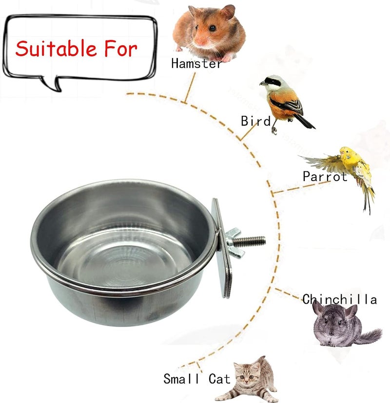 THE DDS STORE 2 Pack Bird Feeding Dish Cups, Parrot Food Bowl Clamp Holder - Stainless Steel Coop Cup, Bird Cage Water Bowl for Parakeet African Greys Conure Cockatiels Lovebird Budgie Chinchilla (150 ML X 2) - Image 3