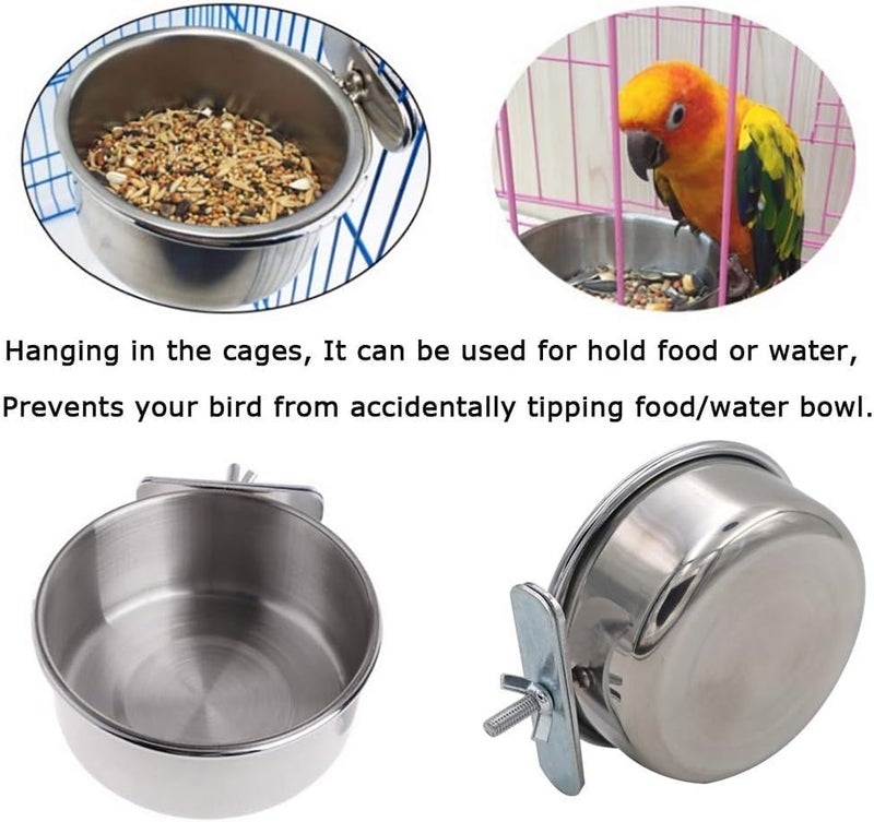 THE DDS STORE 2 Pack Bird Feeding Dish Cups, Parrot Food Bowl Clamp Holder - Stainless Steel Coop Cup, Bird Cage Water Bowl for Parakeet African Greys Conure Cockatiels Lovebird Budgie Chinchilla (150 ML X 2) - Image 5