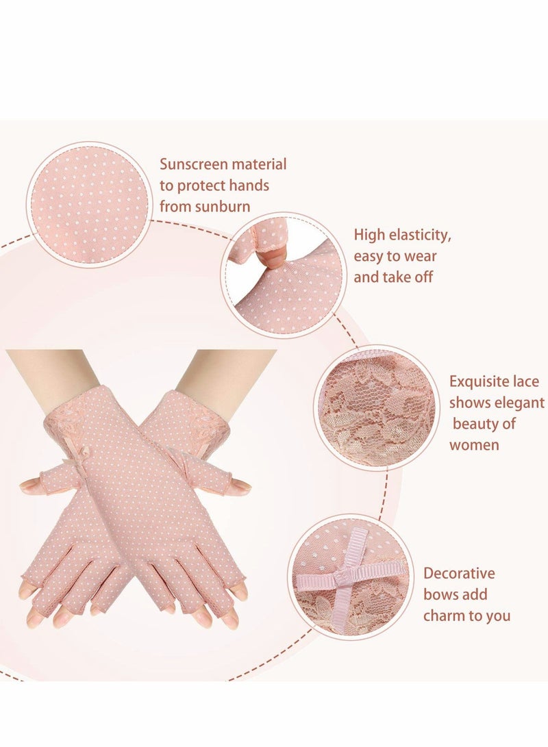 شو وو Women Sunscreen Fingerless Gloves, 4 Pairs UV Protection Half Finger Gloves Summer Sunblock for Driving Riding Fishing Golfing Outdoor Activities Favors, Medium - Image 4