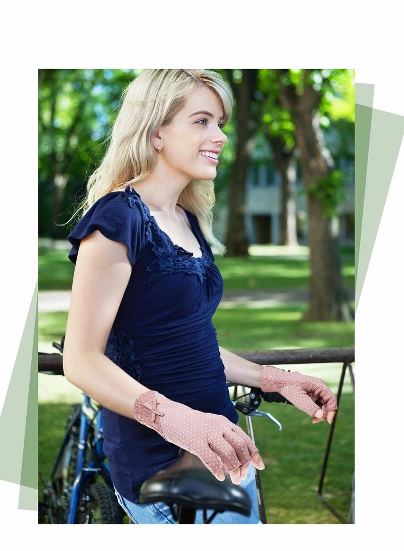 شو وو Women Sunscreen Fingerless Gloves, 4 Pairs UV Protection Half Finger Gloves Summer Sunblock for Driving Riding Fishing Golfing Outdoor Activities Favors, Medium - Image 2