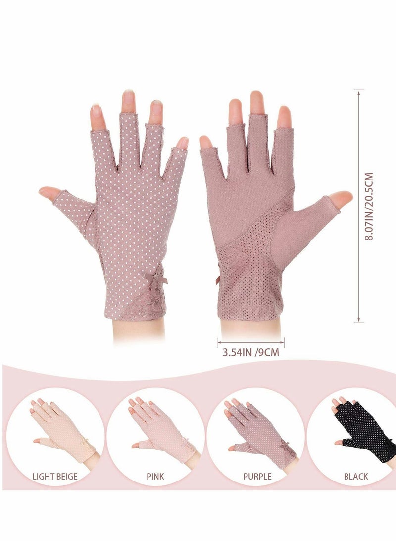 شو وو Women Sunscreen Fingerless Gloves, 4 Pairs UV Protection Half Finger Gloves Summer Sunblock for Driving Riding Fishing Golfing Outdoor Activities Favors, Medium - Image 3