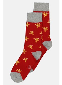 Jules Men 1 Pair All Over Print Crew Socks, Red/Grey 