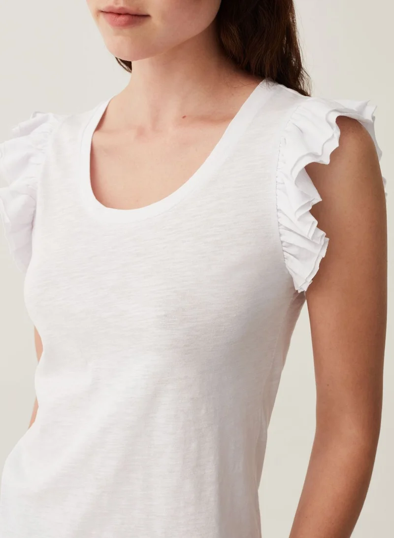 Ovs OVS Tank Top In Slub Cotton With Flounce