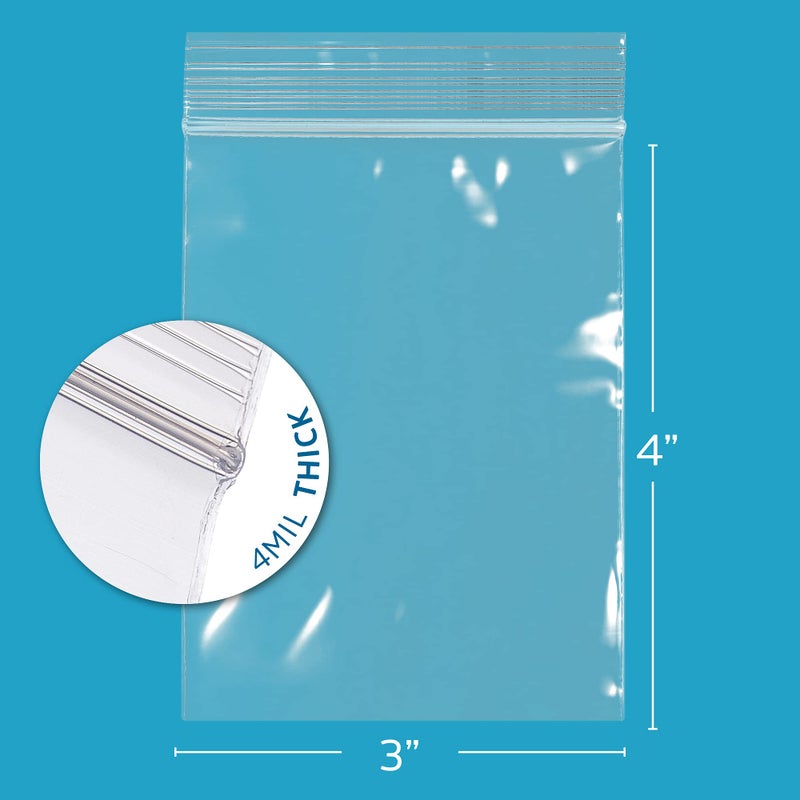 GPI POLY GPI - 3" X 4" Clear Plastic Zip Bags, 100 Count, Heavy-Duty 4 Mil Thick Durable Poly Baggies With Resealable Zipper Lock, Hang-Hole For Display. - Image 2