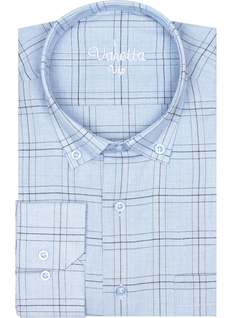 Varetta Men's Light Blue Classic Cut Collar Buttoned Single Pocket Check Shirt M
