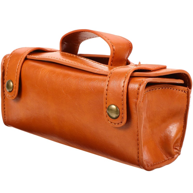 Large Capacity Brown PU Leather Toiletry Bag For Men With Razor Sleeve Travel Grooming Organizer - Image 2