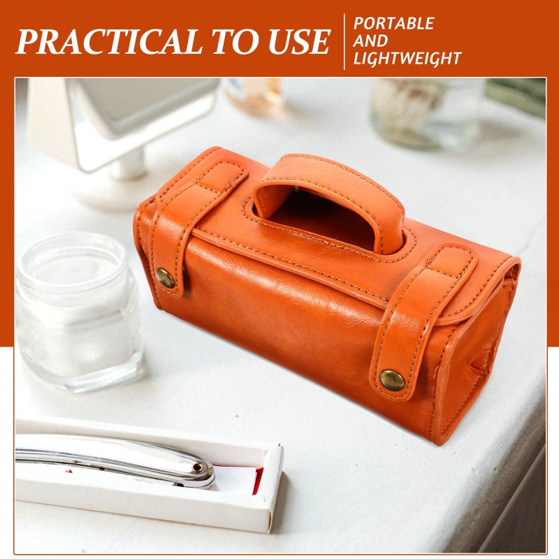 Large Capacity Brown PU Leather Toiletry Bag For Men With Razor Sleeve Travel Grooming Organizer - Image 4