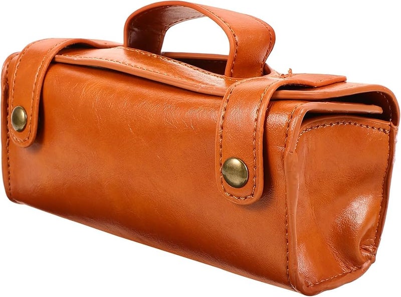 Large Capacity Brown PU Leather Toiletry Bag For Men With Razor Sleeve Travel Grooming Organizer - Image 1