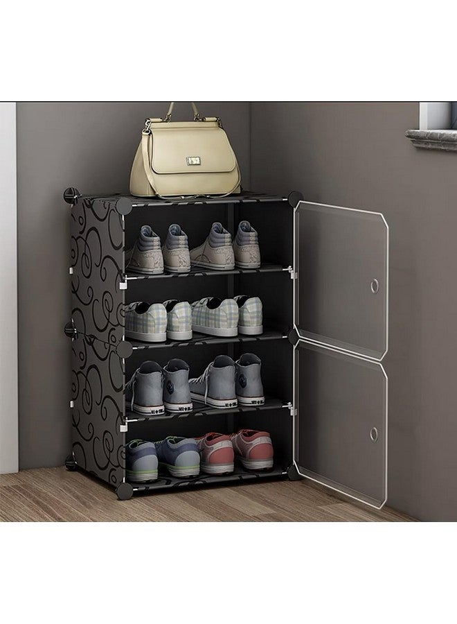 Zemic Plastic Shoe Rack For Home With Door,Adjustable Plastic Shoe Rack For Bedroom/Outdoor Waterproof,Multi-Purpose Organizer,High-Density Pp Frame For Stability(4-Shelf-2-Door,Black),85X32X96 Cm - Image 1