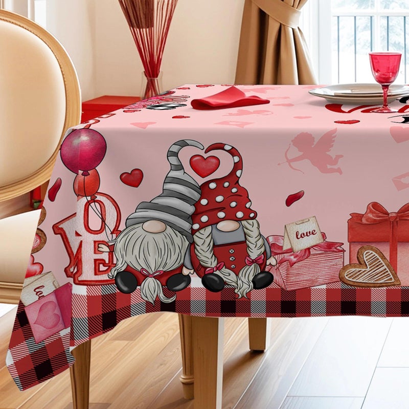 Hexagram Valentines Tablecloth Rectangle 60 x 84 Inch, Valentine Tablecloths Gnomes Truck Buffalo Plaid Cover for Party Home Dinner Decor - Image 1