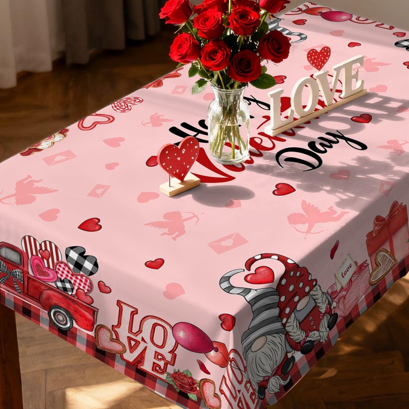Hexagram Valentines Tablecloth Rectangle 60 x 84 Inch, Valentine Tablecloths Gnomes Truck Buffalo Plaid Cover for Party Home Dinner Decor - Image 4
