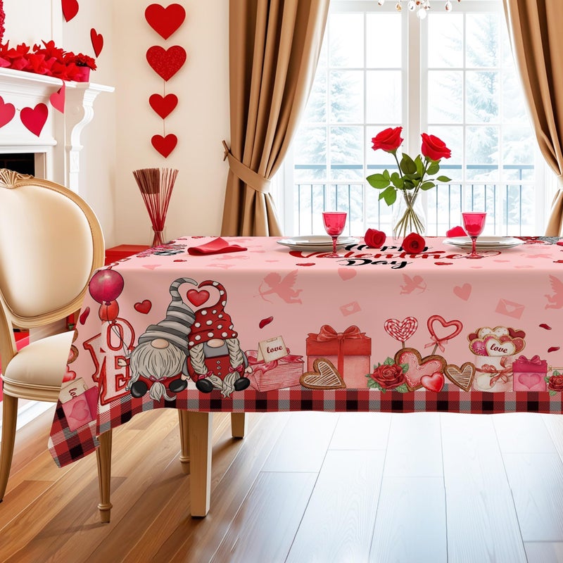 Hexagram Valentines Tablecloth Rectangle 60 x 84 Inch, Valentine Tablecloths Gnomes Truck Buffalo Plaid Cover for Party Home Dinner Decor - Image 2