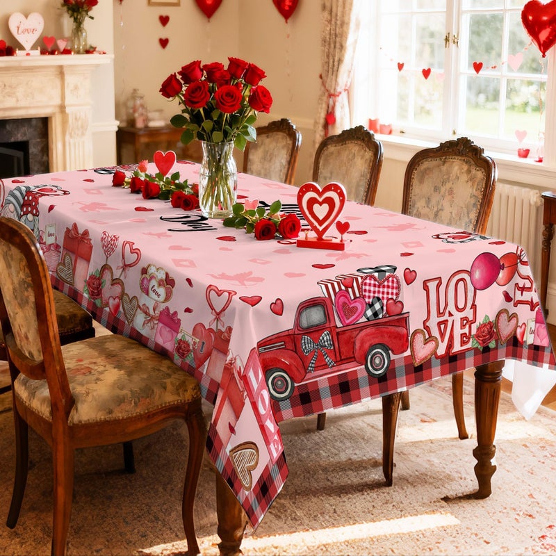 Hexagram Valentines Tablecloth Rectangle 60 x 84 Inch, Valentine Tablecloths Gnomes Truck Buffalo Plaid Cover for Party Home Dinner Decor - Image 5