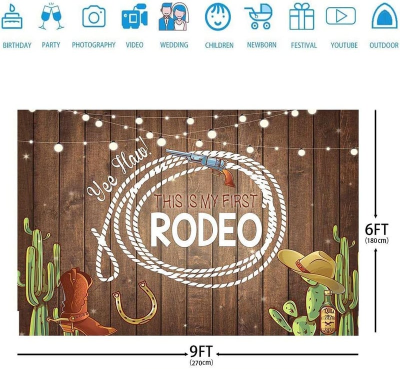 Ticuenicoa 9x6ft This is My First Rodeo 1st Birthday Backdrop Western Cowboy Mexican Cactus Birthday Background for Parties Rustic Wood Baby Shower Backdrops Cake Table Banner Photo Booth Props - Image 3