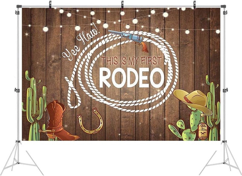 Ticuenicoa 9x6ft This is My First Rodeo 1st Birthday Backdrop Western Cowboy Mexican Cactus Birthday Background for Parties Rustic Wood Baby Shower Backdrops Cake Table Banner Photo Booth Props - Image 2