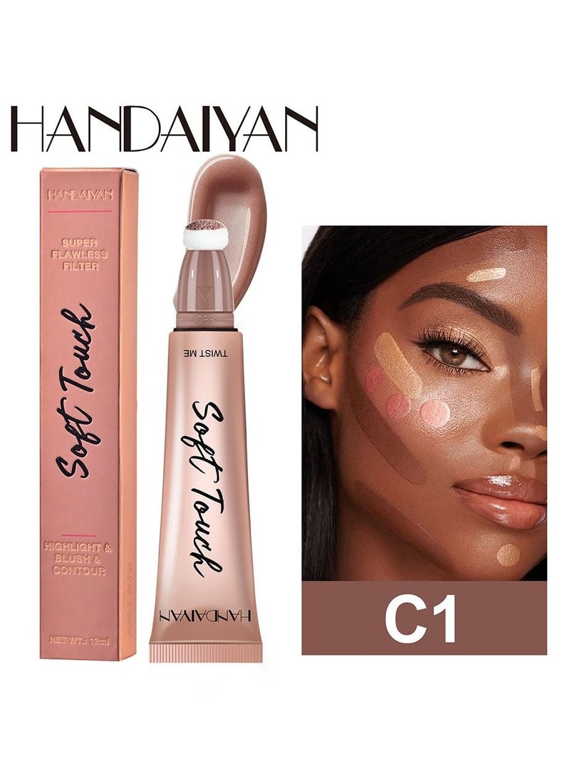 Handaiyan Mousse Liquid Blush For Cheeks Cream Face Blusher Stick with Sponge Palette Bronzer Highlighter Shape Contour Moisturizing And Breathable Matte Finish Long-wearing Waterproof For Women Makeup  - Image 2