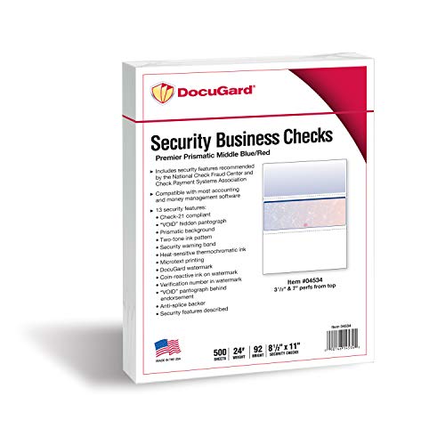 DocuGard Blue/Red Premier Prismatic Middle High Security Check Paper - Laser/Inkjet Printer Compatible - 13 Security Features - 500 Blank Business Checks (04534) - Image 2