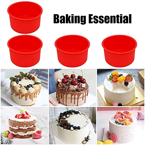 Staruby Silicone Cake Mold Baking Pan Round 4 Inch Non-Stick Bakeware Pan Reusable Cake Pan, Red, Set of 6 - Image 4