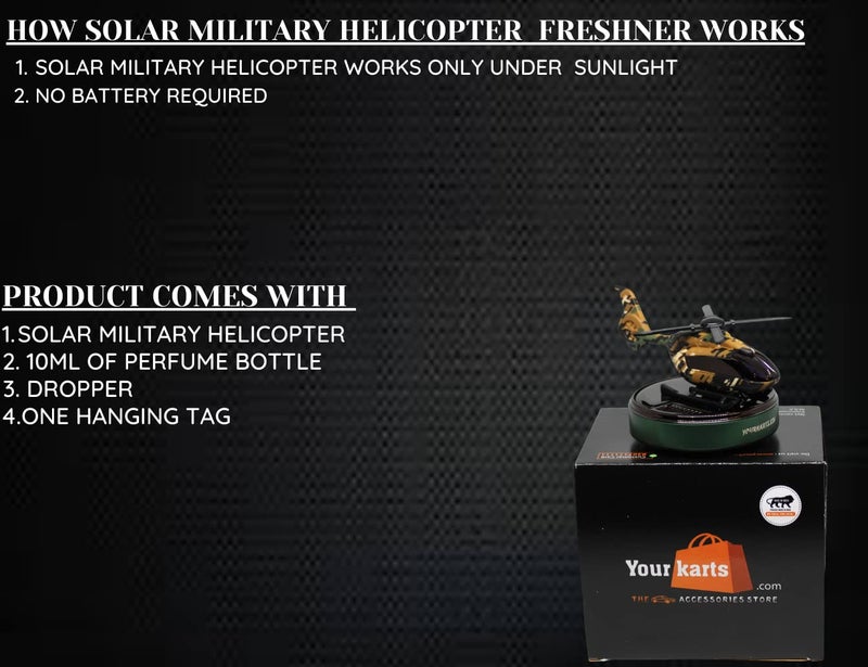 YOURKARTS.COM Helicopter Design Solar Car Perfume Diffuser– Rotating Fan Style Dashboard Air Freshener with Perfume Liquid & Organic Aroma car accessories 2025 - Image 5
