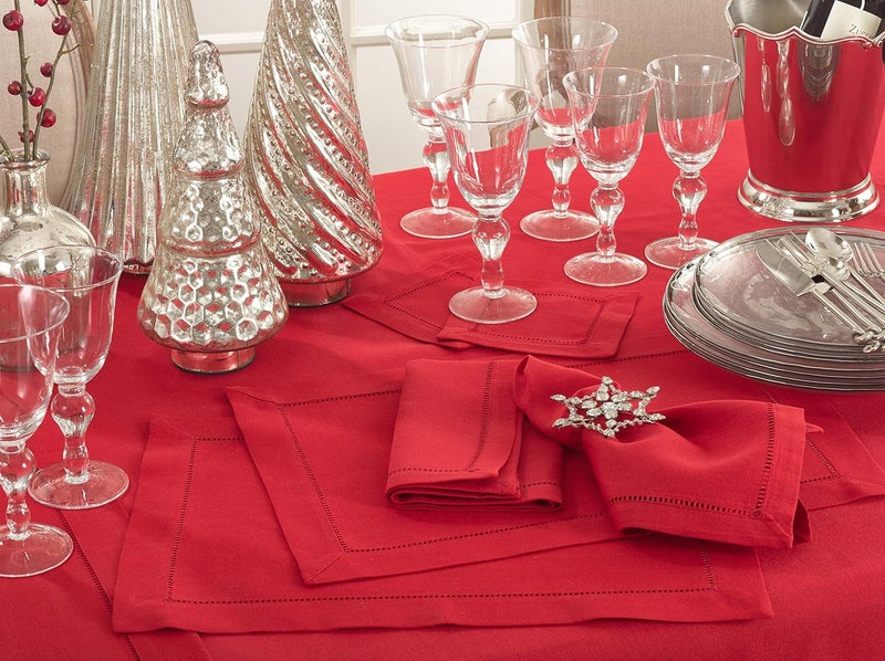SARO LIFESTYLE Hemstitched Border Dinner Napkin Set of 12 Red 22x22 - Image 2