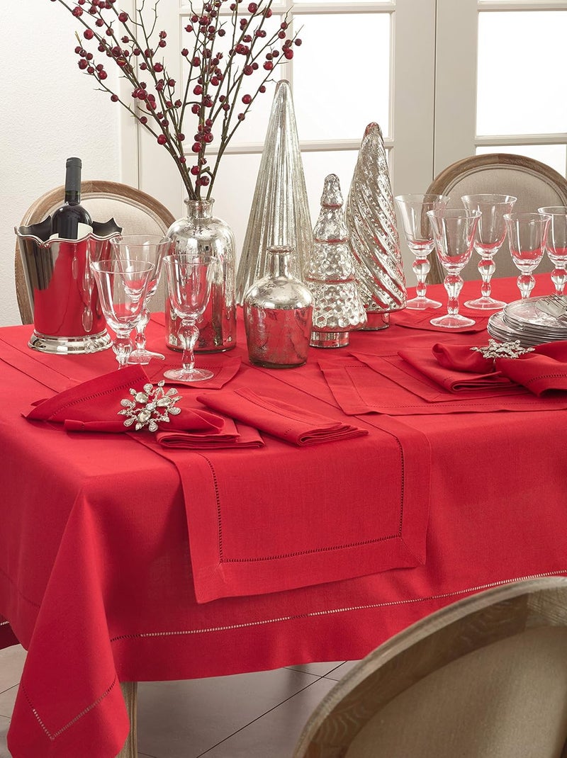 SARO LIFESTYLE Hemstitched Border Dinner Napkin Set of 12 Red 22x22 - Image 3