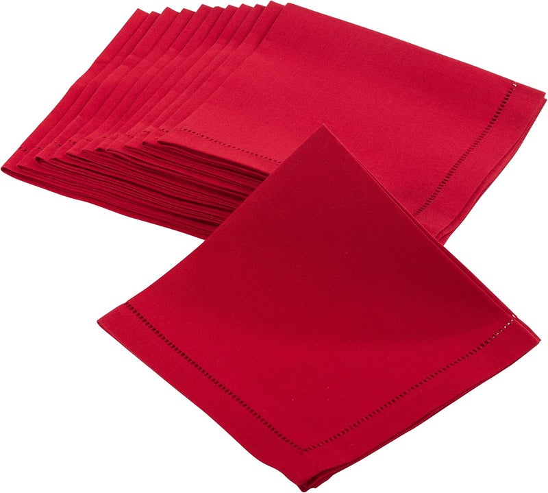 SARO LIFESTYLE Hemstitched Border Dinner Napkin Set of 12 Red 22x22 - Image 1