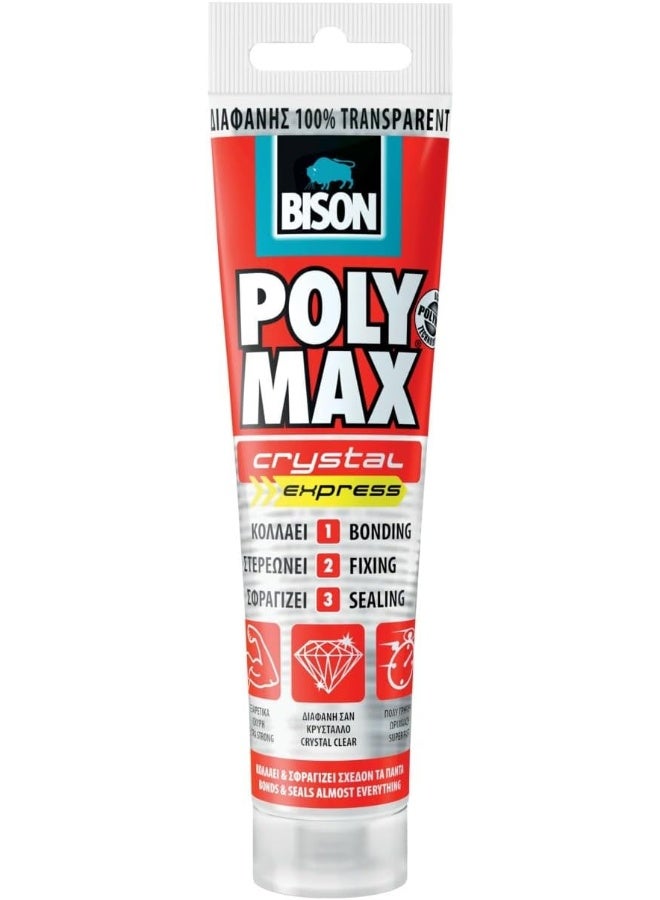 Bison Poly Max Crystal Express Tube – 115g Transparent Construction Adhesive & Sealant – Fast-Curing, Strong, and Clear Bonding - Image 1
