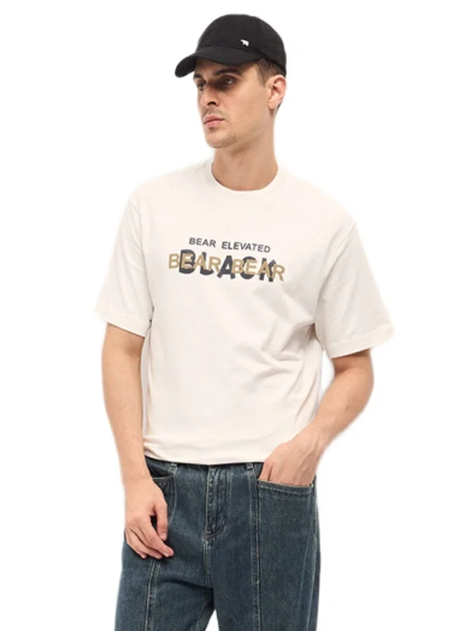 THE BEAR HOUSE  Men's White Graphic Overlapping Text Oversize Crew Neck T-shirt Perfect For Casual Wear, Gym, Travel, Or Layering Stylish And Versatile Essential For Every Wardrobe for Men | Best Price UAE