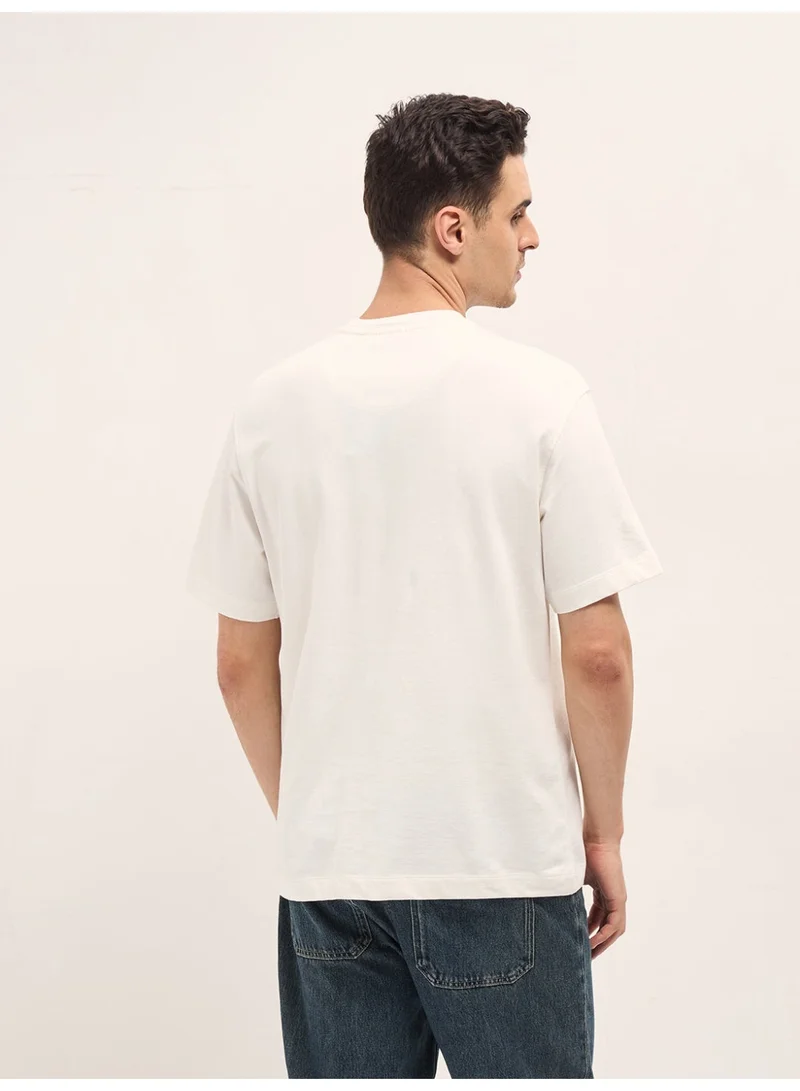 THE BEAR HOUSE  Men's White Graphic Overlapping Text Oversize Crew Neck T-shirt Perfect For Casual Wear, Gym, Travel, Or Layering Stylish And Versatile Essential For Every Wardrobe for Men | Best Price UAE