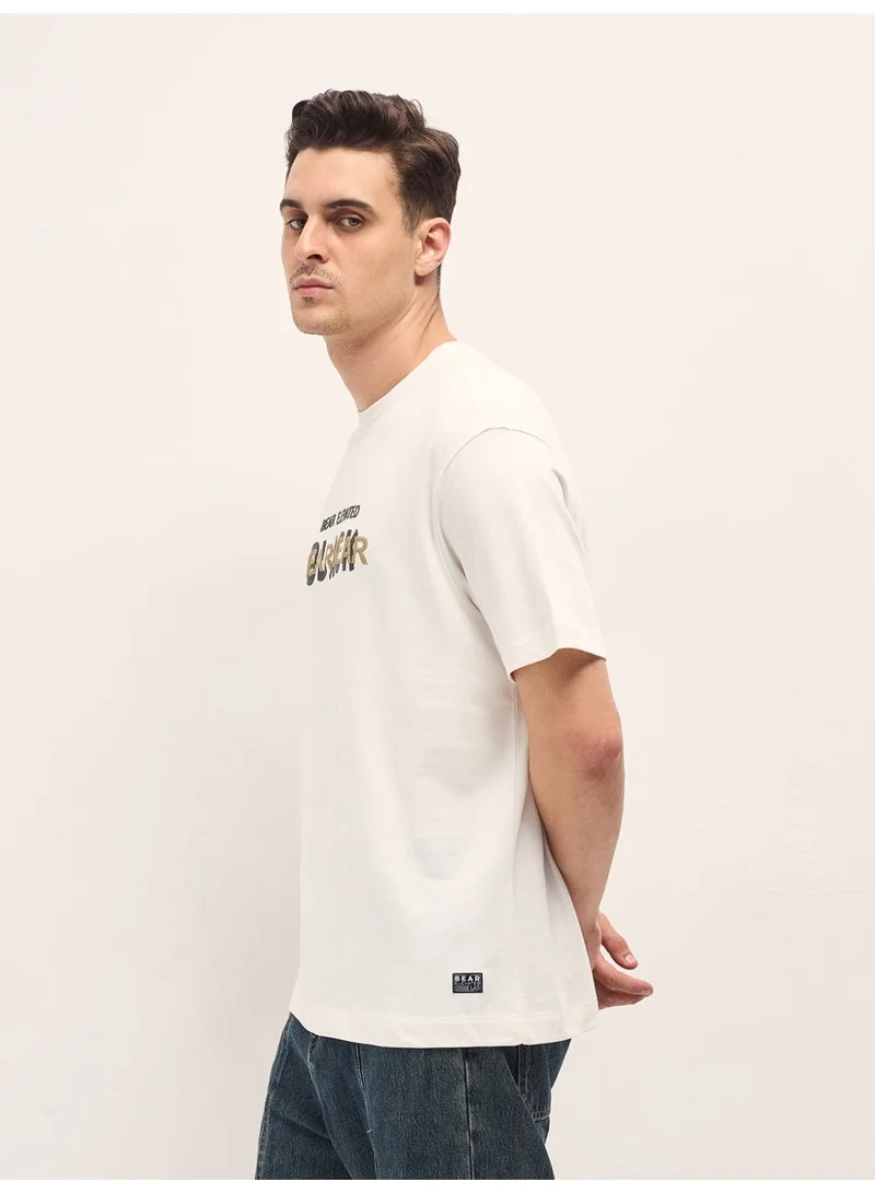 THE BEAR HOUSE  Men's White Graphic Overlapping Text Oversize Crew Neck T-shirt Perfect For Casual Wear, Gym, Travel, Or Layering Stylish And Versatile Essential For Every Wardrobe for Men | Best Price UAE
