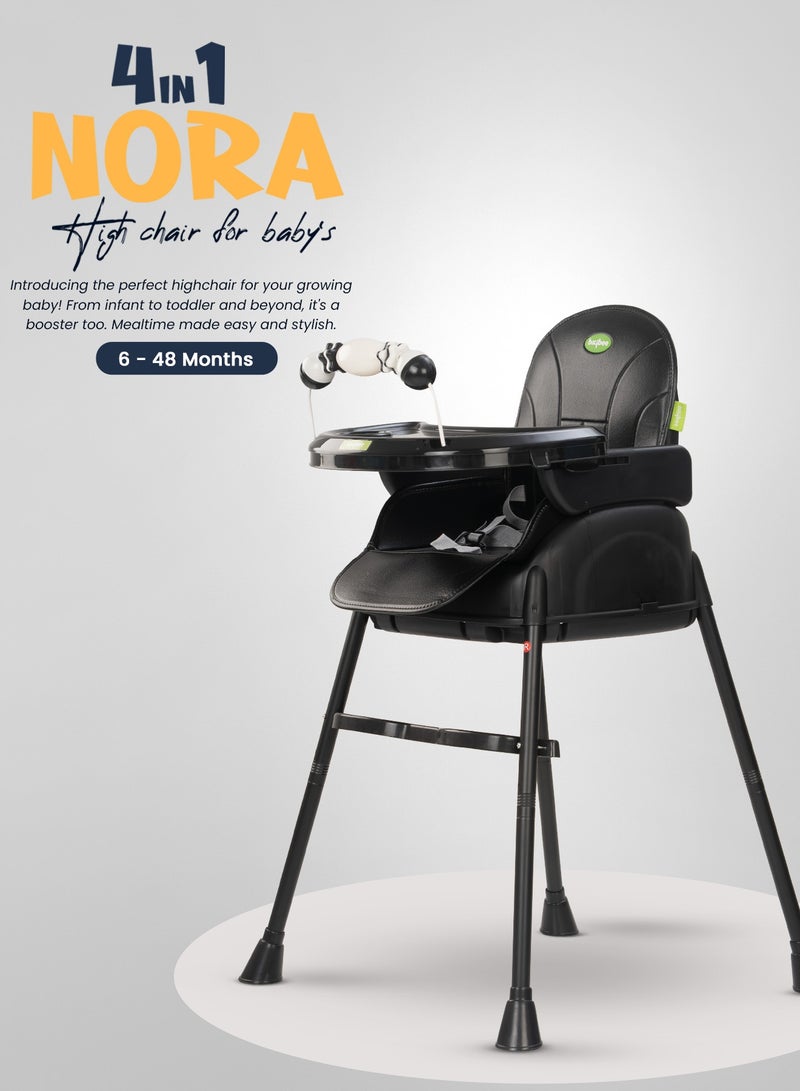 BAYBEE 4 In 1 Nora Convertible High Chair For Kids With Adjustable Height And Footrest Baby Toddler Feeding Booster Seat With Tray Safety Belt Kids High Chair For Baby 6 Months To 4 Years Black - Image 2