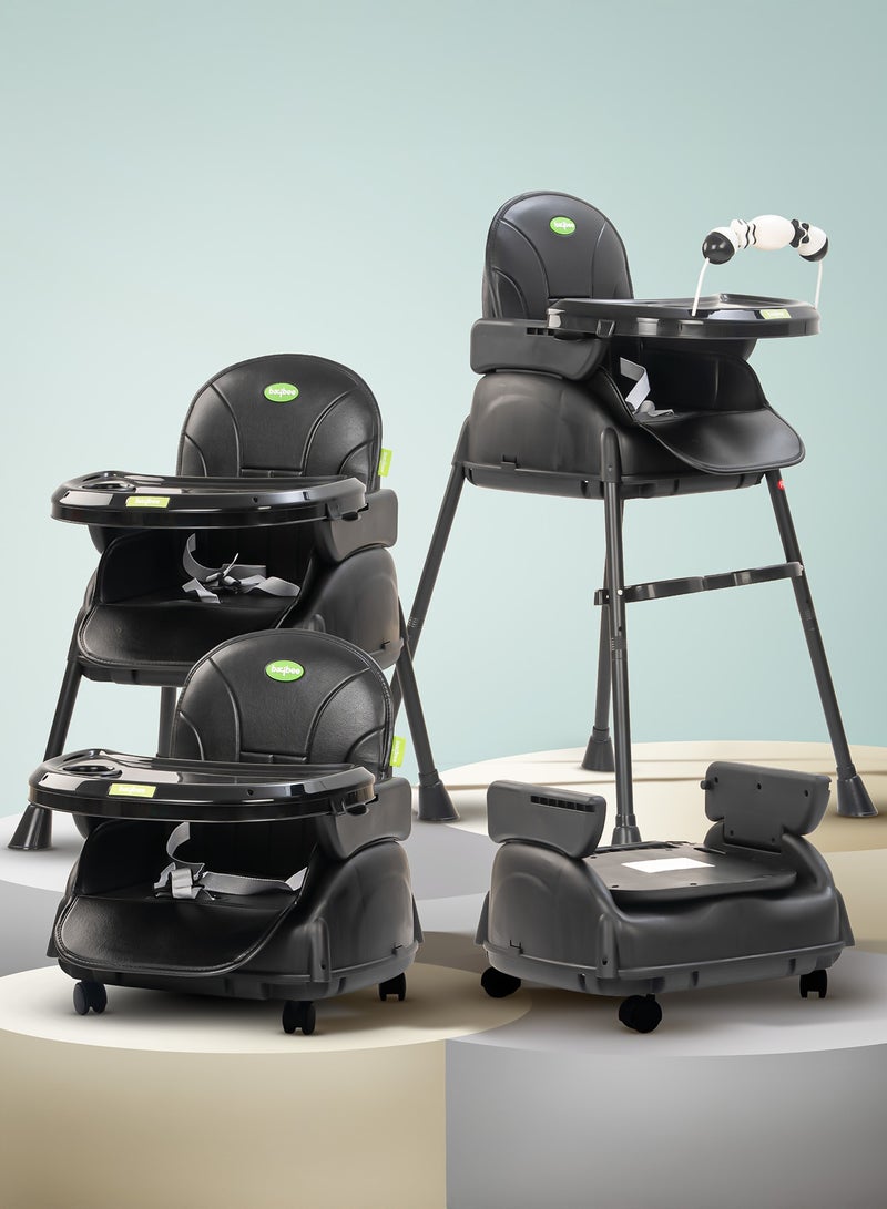 BAYBEE 4 In 1 Nora Convertible High Chair For Kids With Adjustable Height And Footrest Baby Toddler Feeding Booster Seat With Tray Safety Belt Kids High Chair For Baby 6 Months To 4 Years Black - Image 1